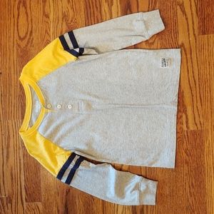 Little boys long sleeve Henley. Gray and yellow.